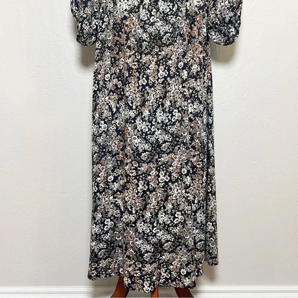 •MIA JOY• Long Sleeve Button Front High Low Midi Dress in‎ Black Floral Size S